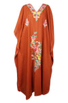Womens Floral Embroidered Caftan, Kaftan Maxi Dresses, Orange Kimono Dresses, 3XL