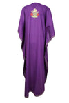 Women's Kaftan Maxi Dress, Purple Boho Beach Cotton Embroidered Lounger Caftans, L-3XL