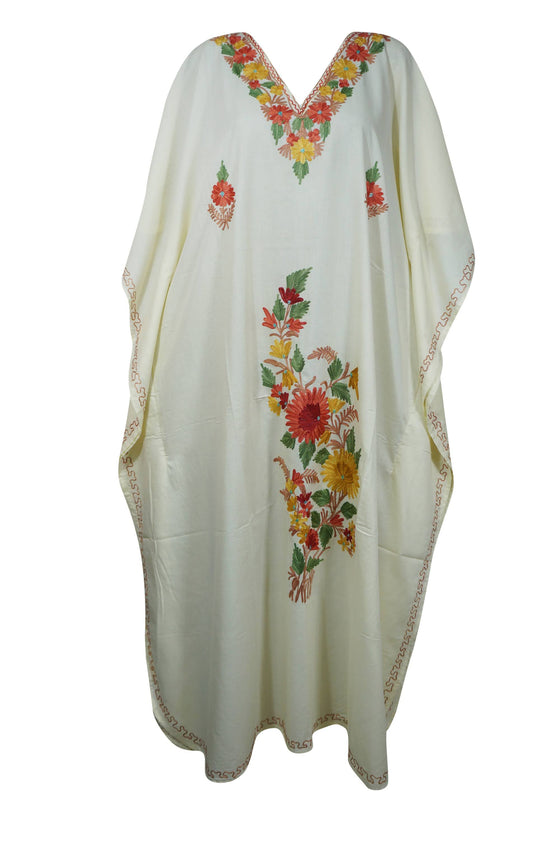 Womens Maxi Caftan Dress, Lime Yellow Embroidery Dress, Loose Housedress, Cotton Caftan, Resort Wear, Gift For Mom 3XL