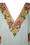 Womens Maxi Caftan Dress, Lime Yellow Embroidery Dress, Loose Housedress, Cotton Caftan, Resort Wear, Gift For Mom 3XL