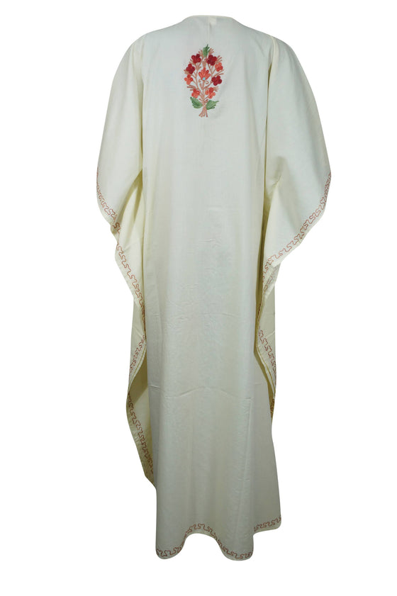 Womens Maxi Caftan Dress, Lime Yellow Embroidery Dress, Loose Housedress, Cotton Caftan, Resort Wear, Gift For Mom 3XL