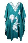 Womans Maxi Kaftan Dress Teal Kashmiri Embroidered Boho Caftan Dresses 3XL