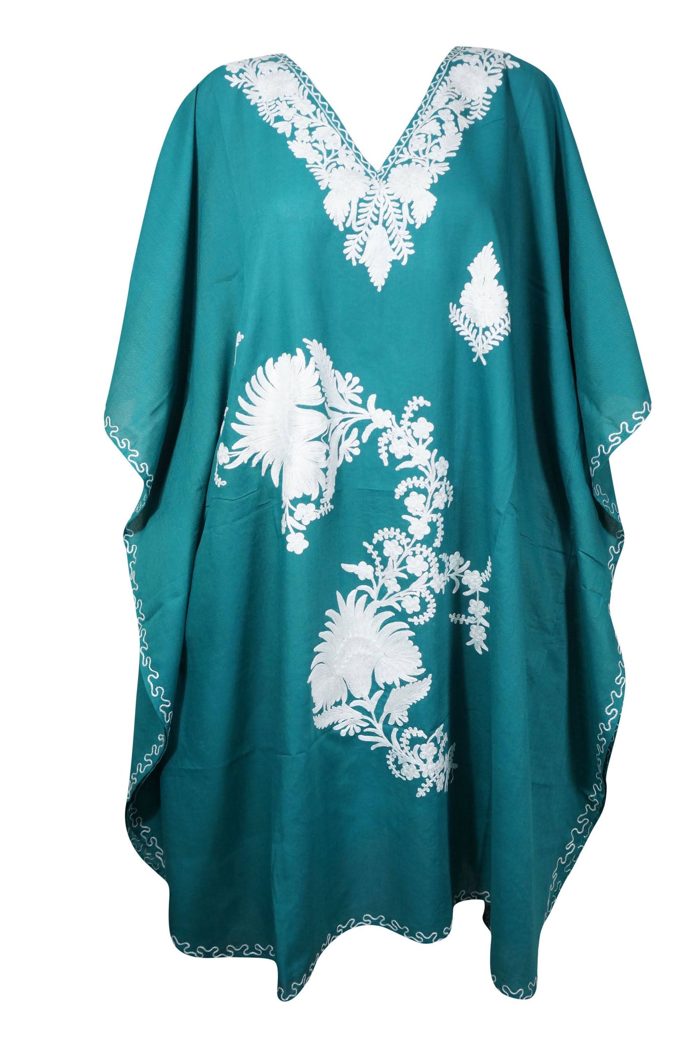 Women’s Teal Kashmiri Embroidered Maxi Kaftan – Bohemian Caftan Dress 3XL Women’s Teal Kashmiri Embroidered Maxi Kaftan – Bohemian Caftan Dress 3XL