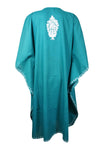 Womans Maxi Kaftan Dress Teal Kashmiri Embroidered Boho Caftan Dresses 3XL