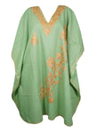 Kashmiri Embroidered Maxi Kaftan Soothing Green Boho Cotton Caftan Dress 3XL
