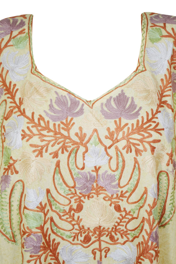 Flowy Maxi Kaftan Floral Embroidery Loose Holiday Housedress Caftan 4XL