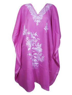 Embroidered Cotton Kaftan Dress in Purple – Stylish Summer Wear for Women L-4XL