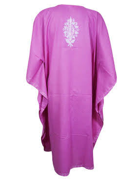 Embroidered Cotton Kaftan Dress in Purple – Stylish Summer Wear for Women L-4XL