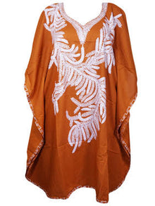  Embroidered Electric Orange Comfy Cover-Up Midi Caftan Gift For Mom L-4XL