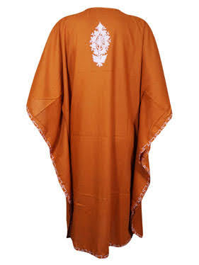 Embroidered Electric Orange Comfy Cover-Up Midi Caftan Gift For Mom L-4XL