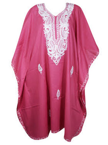  Women's Kaftan Dress Passionate Plum Dahlia Embroidered Floral Mid Calf Kaftans L-4XL