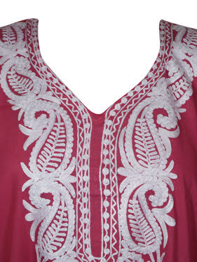 Women's Kaftan Dress – Passionate Plum with Dahlia Floral Embroidery Boho Caftan L-4XL