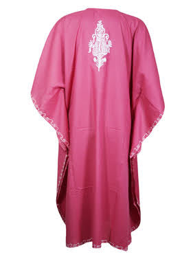 Women's Kaftan Dress – Passionate Plum with Dahlia Floral Embroidery Boho Caftan L-4XL