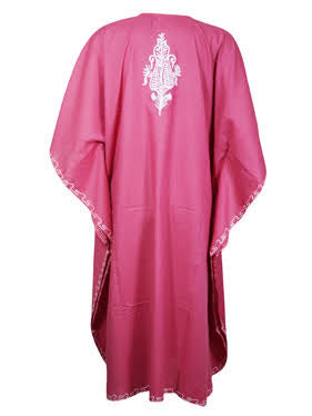 Women's Kaftan Dress Passionate Plum Dahlia Embroidered Floral Mid Calf Kaftans L-4XL