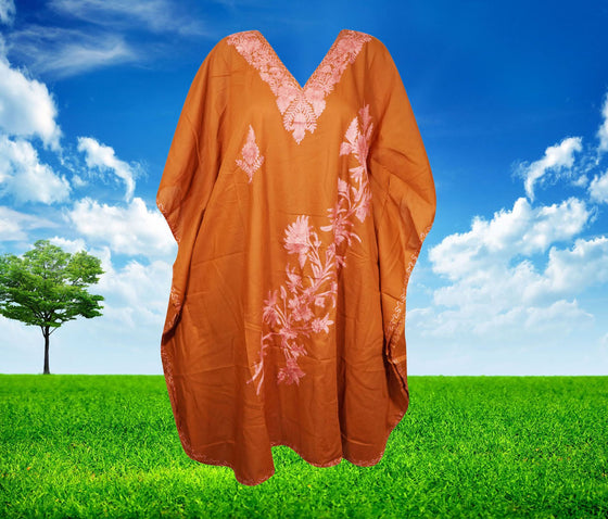 Kaftan for Women Embellished Orange Floral Midi Kaftan, L-4XL