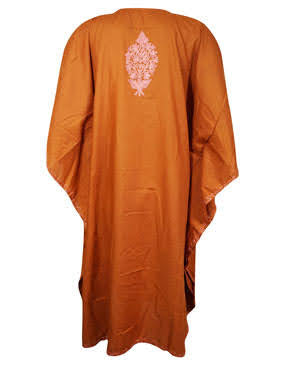 Kaftan for Women Embellished Orange Floral Midi Kaftan, L-4XL