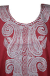 Women's Kaftan Midi Dress, Coral Pink Boho Travel Dresses, Loose Lounger, Cotton Embroidered L-4XL