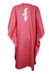 Women's Kaftan Midi Dress, Coral Pink Boho Travel Dresses, Loose Lounger, Cotton Embroidered L-4XL