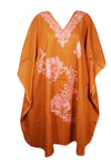 Womens Orange Embroidered Caftan Dress, Cruise Kaftan, Midi Loose Dress, Summer Boho L-4XL