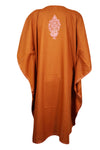 Womens Orange Embroidered Caftan Dress, Cruise Kaftan, Midi Loose Dress, Summer Boho L-4XL