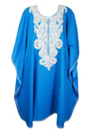 Women's Cruise Kaftan Midi Dress, Travel Fashion Blue Boho Beach, Cotton Embroidered Caftans L-4XL