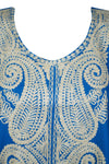 Women's Cruise Kaftan Midi Dress, Travel Fashion Blue Boho Beach, Cotton Embroidered Caftans L-4XL