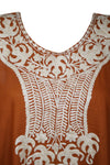 Womens Kaftan Dress, Orange Embroidered Midi Loose Dress, Summer Boho Comfy Cover Up L-4XL