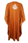Womens Kaftan Dress, Orange Embroidered Midi Loose Dress, Summer Boho Comfy Cover Up L-4XL
