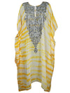 Women's Travel Caftan Maxi Dress, Yellow Kimono Dress, Floral Embroidered Summer Maxi, Sheer Cruise Kaftan  L/4X