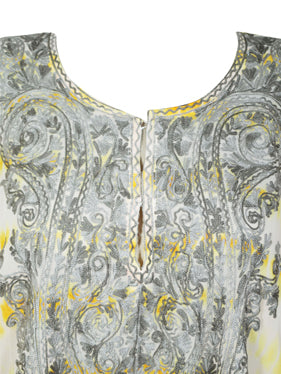 Women's Travel Caftan Maxi Dress, Yellow Kimono Dress, Floral Embroidered Summer Maxi, Sheer Cruise Kaftan  L/4X
