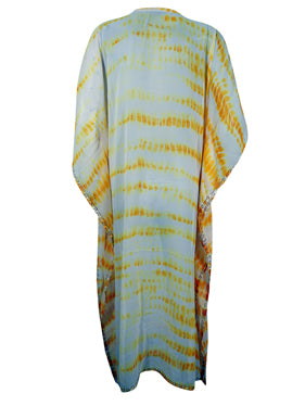 Women's Travel Caftan Maxi Dress, Yellow Kimono Dress, Floral Embroidered Summer Maxi, Sheer Cruise Kaftan  L/4X