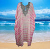 Boho Kaftan Pink Maxi Dress, Caftan, Tie dye Embroidered Caftan, Sheer Resort Wear, Cruise Maxi Dress L-4XL,