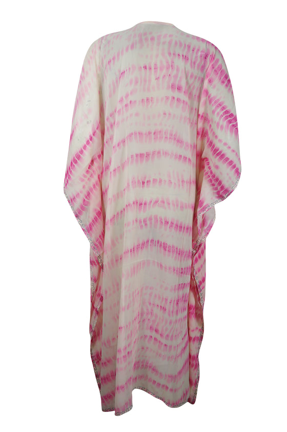 Boho Kaftan Pink Maxi Dress, Caftan, Tie dye Embroidered Caftan, Sheer Resort Wear, Cruise Maxi Dress L-4XL,