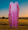 Womens Cruise Caftan Dress, Pink Embroidered Summer Beach Maxi Dress, Oversize Kaftan Maxi L-4XL