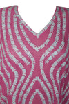 Womens Cruise Caftan Dress, Pink Embroidered Summer Beach Maxi Dress, Oversize Kaftan Maxi L-4XL