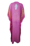 Womens Cruise Caftan Dress, Pink Embroidered Summer Beach Maxi Dress, Oversize Kaftan Maxi L-4XL