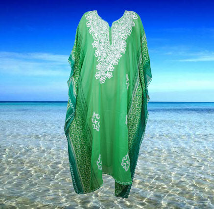 Womens Green Cruise Caftan Dress, Maxi Dresses, Embroidered Kaftan Dress, Travel Maxi, Summer Maxi Dresses, L-4XL One size