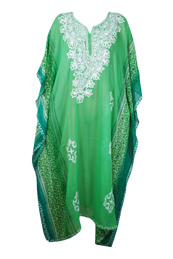 Womens Green Cruise Caftan Dress, Maxi Dresses, Embroidered Kaftan Dress, Travel Maxi, Summer Maxi Dresses, L-4XL One size
