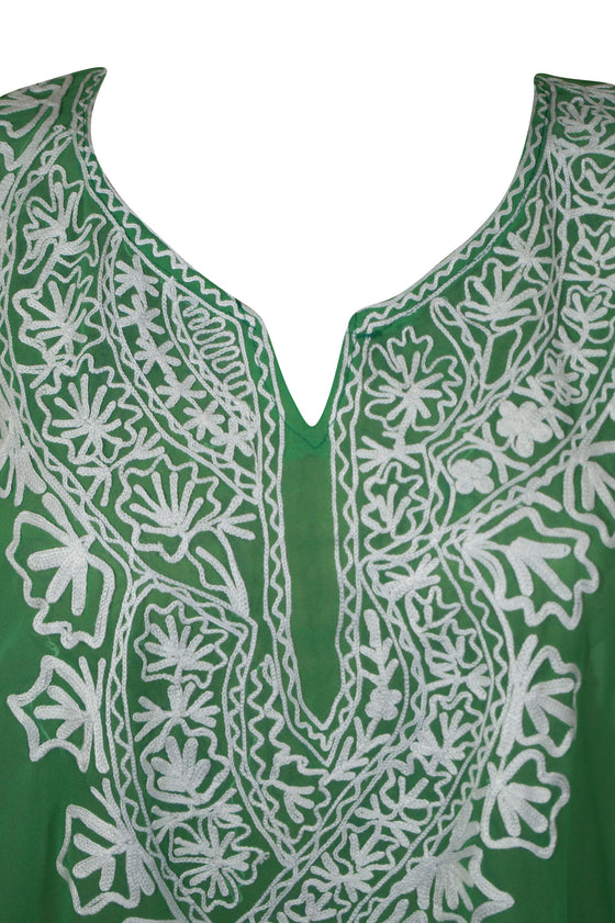 Womens Green Cruise Caftan Dress, Maxi Dresses, Embroidered Kaftan Dress, Travel Maxi, Summer Maxi Dresses, L-4XL One size