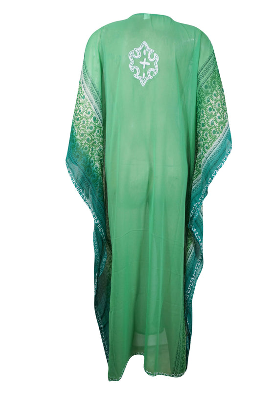 Womens Green Cruise Caftan Dress, Maxi Dresses, Embroidered Kaftan Dress, Travel Maxi, Summer Maxi Dresses, L-4XL One size