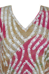 Women's Pink Sheer Embroidered Kaftan – Kimono-Style Maxi Dress Beach Cover-Up One size