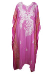Women's Oversized Pink Embroidered Caftan – Summer Beach Maxi Dress & Loungewear One size