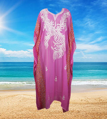 Womens Lounge Wear Caftan, Maxi Dress, Pink Embroidered Summer Beach Dress, Oversize Kaftan Maxi , Travel Kaftan L-4X, One size