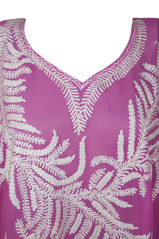 Women's Oversized Pink Embroidered Caftan – Summer Beach Maxi Dress & Loungewear One size