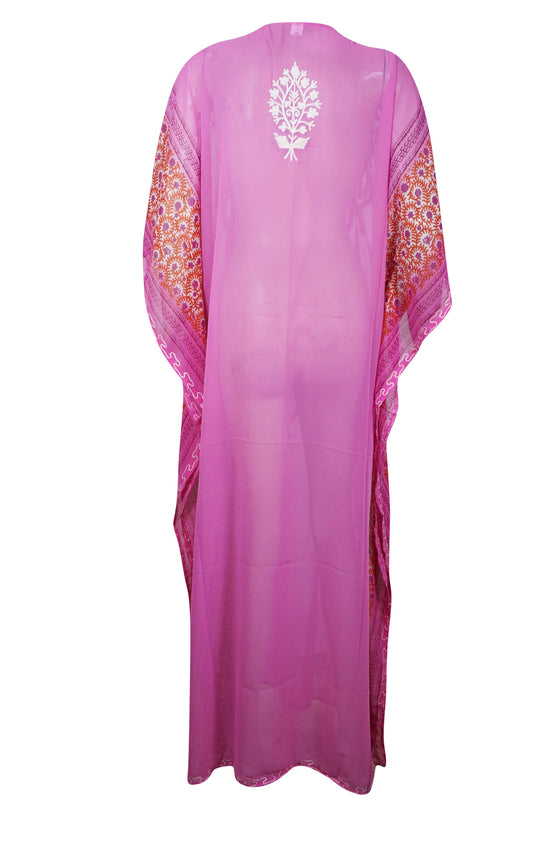 Womens Lounge Wear Caftan, Maxi Dress, Pink Embroidered Summer Beach Dress, Oversize Kaftan Maxi , Travel Kaftan L-4X, One size