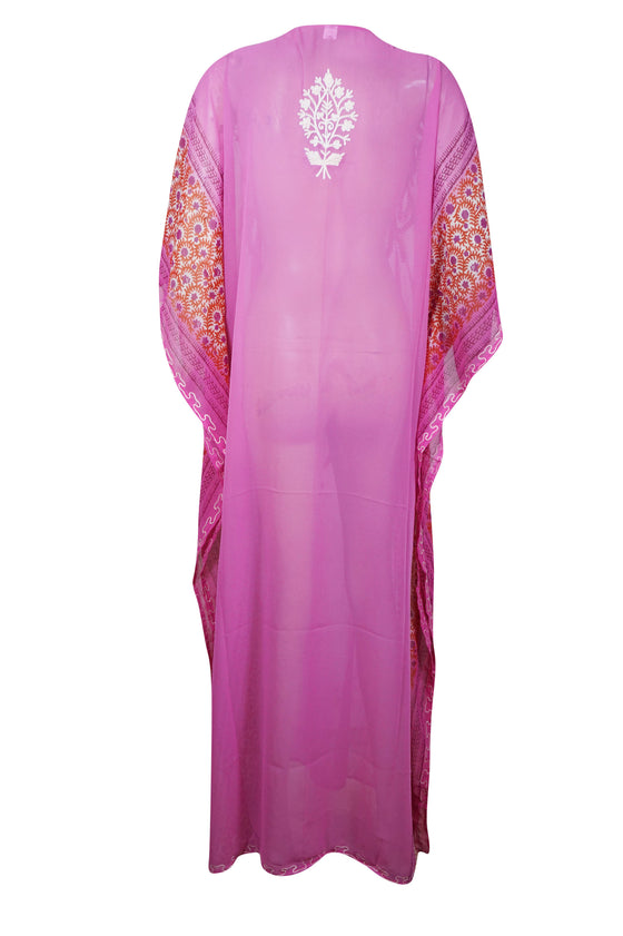 Women's Oversized Pink Embroidered Caftan – Summer Beach Maxi Dress & Loungewear One size