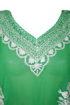 Women's Green Embroidered Cruise Caftan – Summer Travel Maxi Dress One size
