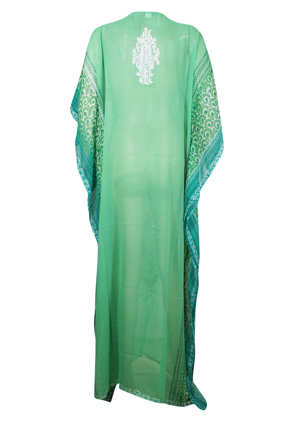 Women's Green Embroidered Cruise Caftan – Summer Travel Maxi Dress One size