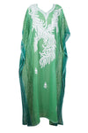Women's Sea Green Sheer Embroidered Kaftan – Maxi Dress & Elegant Gift Idea One size