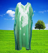 Women's Loose Kaftan Maxi Dress, Sea Green Sheer Embroidered Caftan Dresses, Flowy, Bohemian Beach Dress, Gift L-4XL One size